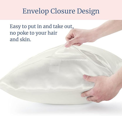 BEDELITE Satin Pillowcase for Hair and Skin, Super Soft and Cooling Similar to Silk Pillow Cases 2 Pack with Envelope Closure, Gift for Women Men(20"x26" Standard Size, Ivory)