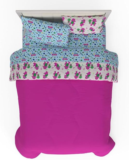 Barney & Friends Bedding 7 Piece Super Soft Reversible Comforter and Sheet Set with Sham, Queen, (Officially Licensed Product) By Franco