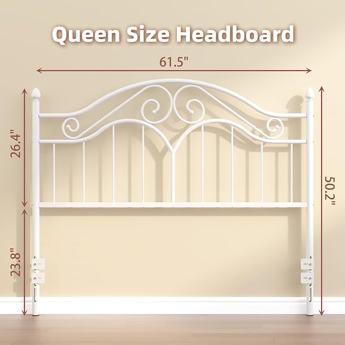 Headboard for Queen Size Bed Frame Vintage Bed Metal Headboard Only | Platform Bed Headboard,Height Adjustable,Sturdy and Stable,Easy Assembly,White