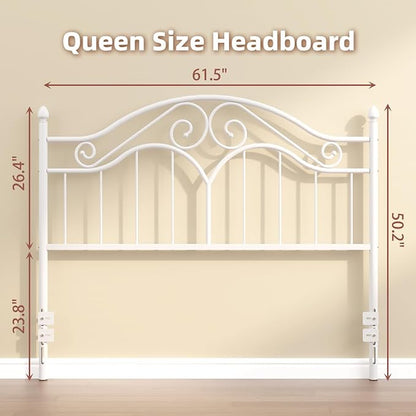 Headboard for Queen Size Bed Frame Vintage Bed Metal Headboard Only | Platform Bed Headboard,Height Adjustable,Sturdy and Stable,Easy Assembly,White