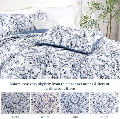 WONGS BEDDING Botanical Quilt King Size, 3 Pieces Bedspread Set,Blue
