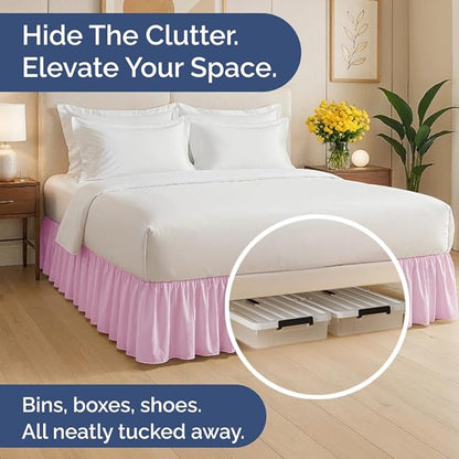 Bedskirt Queen Size Ruffle - 18 inch Drop Dust Ruffle Bed Skirt with Platform - Soft, Easy Fit, Premium Hotel Quality - Wrinkle, Fade & Shrink Resistant - for Women, Men, Kids and Teens - Light Pink
