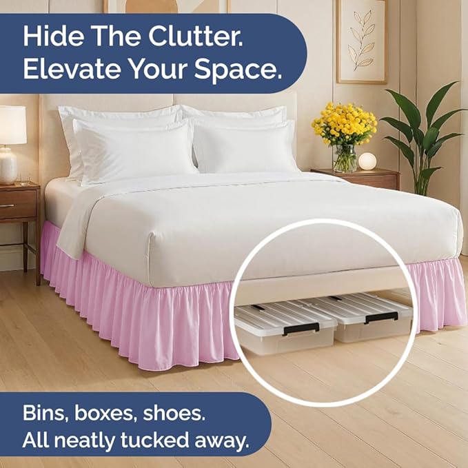 Bedskirt King Size Ruffle - 12 inch Drop Dust Ruffle Bed Skirt with Platform - Soft, Easy Fit, Premium Hotel Quality - Wrinkle, Fade & Shrink Resistant - for Women, Men, Kids and Teens - Light Pink
