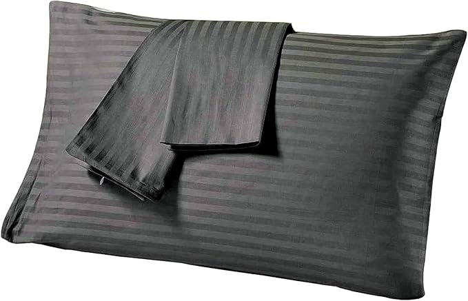Comfort Beddings Standard Pillowcases Set of 4 – 100% Organic Cotton, 600 Thread Count Sateen, Soft & Comfy Pillow Covers with Envelope Closure, Grey Stripe, Standard Size 20 x 26 Inches