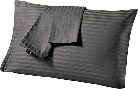 Comfort Beddings Standard Pillowcases Set of 4 – 100% Organic Cotton, 600 Thread Count Sateen, Soft & Comfy Pillow Covers with Envelope Closure, Grey Stripe, Standard Size 20 x 26 Inches
