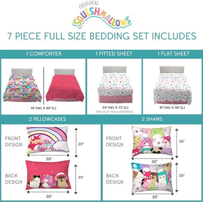 Franco Squishmallows Bedding Super Soft Comforter and Sheet Set with Sham, 7 Piece Full Size