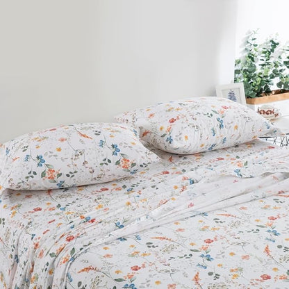 DAUAOTO King Size Printed Sheets Set, 100% Cotton Bedding Sets, Up to 14" Deep Mattress, Farmhouse Pattern Bedlinen Set, Botanical Garden