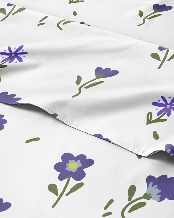 Floral Sheets - Purple Floral Bed Sheet Set - 1 Flat, 1 Fitted & 1 Pillowcase w/ Deep Pockets - Comfy, Wrinkle & Fade Free - Boho Botanical Bedding - Soft, Breathable and Cooling - Twin XL Size Set