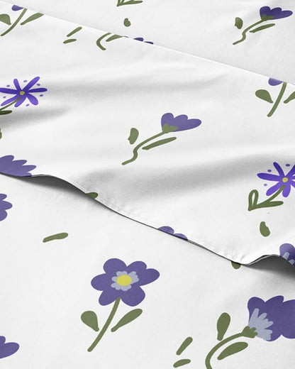 Floral Sheets - Purple Floral Bed Sheet Set - 1 Flat, 1 Fitted & 1 Pillowcase w/ Deep Pockets - Comfy, Wrinkle & Fade Free - Boho Botanical Bedding - Ultra-Soft, Breathable & Cooling - Twin Size Set