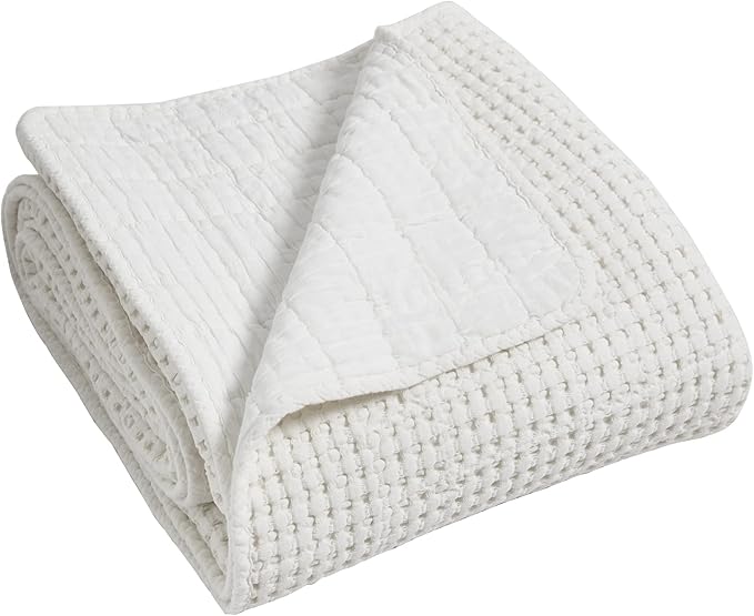 Levtex Home Mills Waffle King Bedspread Set (120x104in) with 2 Pillow Shams (36x20in) - Bright White - Cotton King Size Bedspread Set - Soft, Pre-Washed