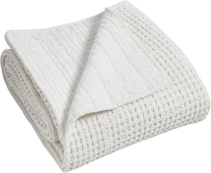 Levtex Home Mills Waffle King Bedspread Set (120x104in) with 2 Pillow Shams (36x20in) - Bright White - Cotton King Size Bedspread Set - Soft, Pre-Washed