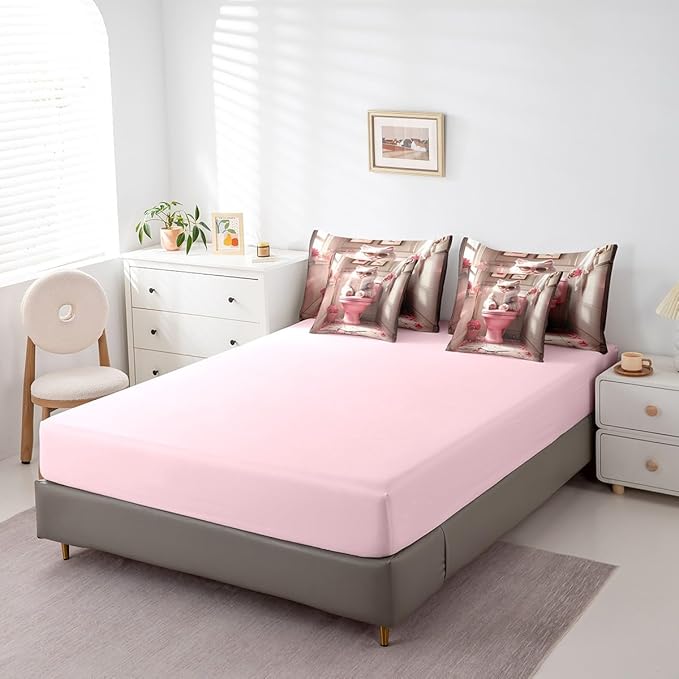 jejeloiu Cute Cat Bedding Set 7Pcs Twin Size Kids Kawaii Kitten Comforter Set with Sheets for Boys Girls Pink Bed in a Bag Soft Lightweight,Microfiber