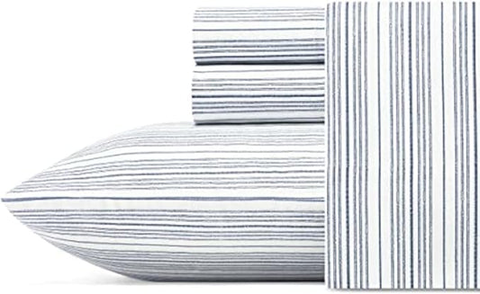 Nautica - King Size Sheets, Cotton Percale Bedding Set, Crisp & Cool, Coastal Home Decor (Beaux Stripe Navy, King)