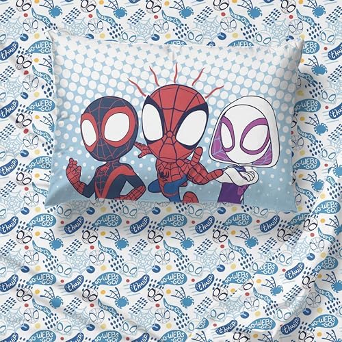 Marvel Spidey and Friends Toddler Size Comforter Set 4 Piece Bedding, Blue