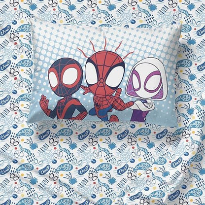 Marvel Spidey and Friends Toddler Size Comforter Set 4 Piece Bedding, Blue