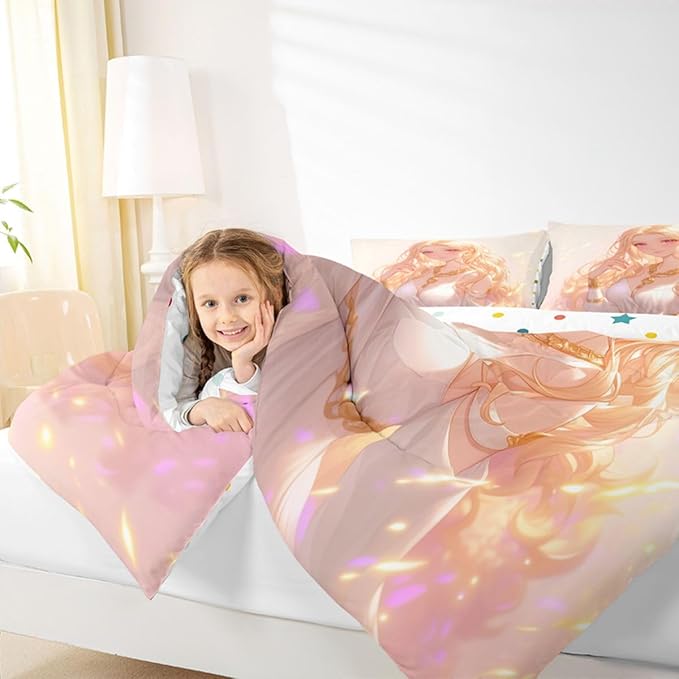 Erosebridal Kawaii Girly Comforter Set 3D Anime Gifts Bedding Sets, Japanese Girl Bedding for Kids Girls Lady Women Aesthetic Princess Bedding Comforter Sets King Size