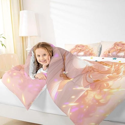 Erosebridal Kawaii Girly Comforter Set 3D Anime Gifts Bedding Sets, Japanese Girl Bedding for Kids Girls Lady Women Aesthetic Princess Bedding Comforter Sets Queen Size