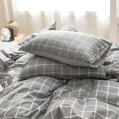 NSNLGSGC Queen Duvet Cover Set, Gray Grid