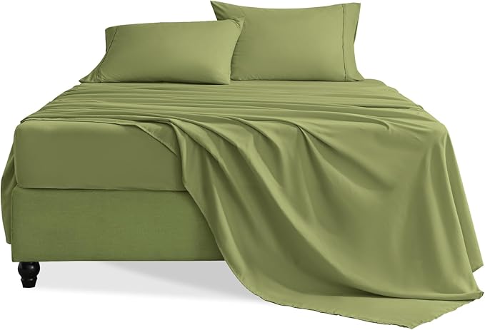 Full Size Bed Sheets Set, 4 Pieces Hotel Luxury Soft Microfiber Bed Sheets Set, Up to 16" Deep Pockets, Oeko-Tex Sheets with Elastic, Breathable, Wrinkle Free (Green, Full)
