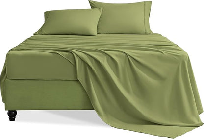 Full Size Bed Sheets Set, 4 Pieces Hotel Luxury Soft Microfiber Bed Sheets Set, Up to 16" Deep Pockets, Oeko-Tex Sheets with Elastic, Breathable, Wrinkle Free (Green, Full)