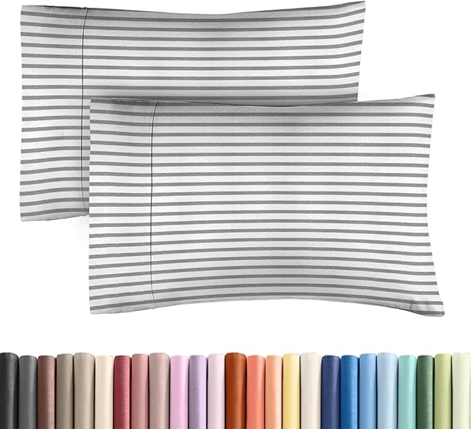 King Standard Pillow Cases Set of 2 - Ultra-Soft Hotel Quality Pillowcase Covers - Comfy, Cozy & Fade Free - Wrinkle Resistant - Machine Washable Pillow Protectors - 2 Piece Set - Grey Stripes 2