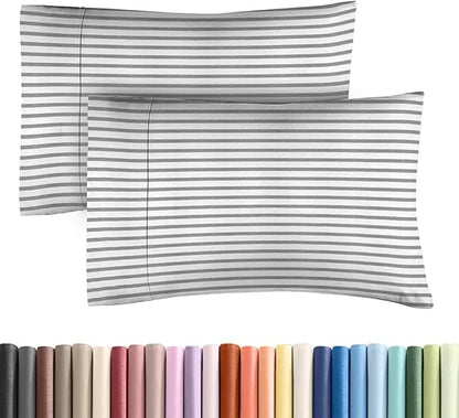 King Standard Pillow Cases Set of 2 - Ultra-Soft Hotel Quality Pillowcase Covers - Comfy, Cozy & Fade Free - Wrinkle Resistant - Machine Washable Pillow Protectors - 2 Piece Set - Grey Stripes 2