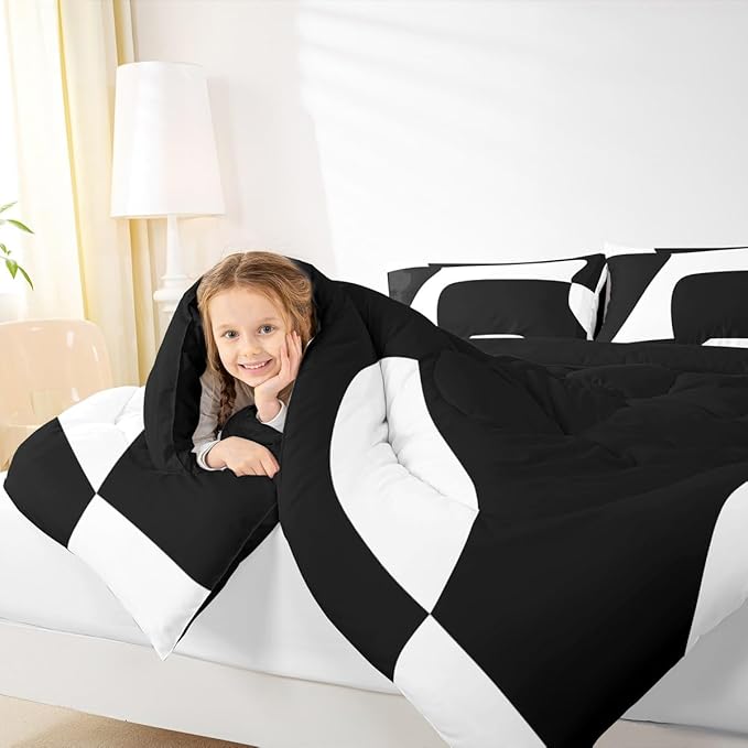 Erosebridal Black and White Abstract Twin Bedding Sets for Adult Women Men Boho Geometric Striped Comforter Set Minimalist Modern Art Quilt Duvet Set Simple Aesthetic Modern Bed Collections