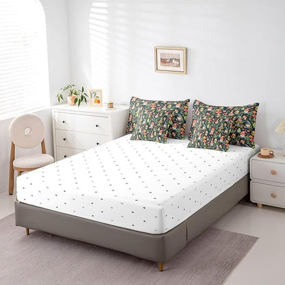 Mushroom Gnome Comforter Set Bed in a Bag 7 Pieces King,Botanical Leaves Bedding Set for Girls Teens Kids,Colorful Mushroom Plants (Comforter+Fitted+Flat Sheet+2 Pillowcases+2 Throw Pillow Covers)