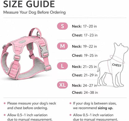 No-Pull Dog Harness with AirTag Holder, Reflective, Adjustable Soft Vest, Quick-Release Buckles, Front & Back Leash Clip, Comfortable Padded Harness for Walking & Training (Pink, M)