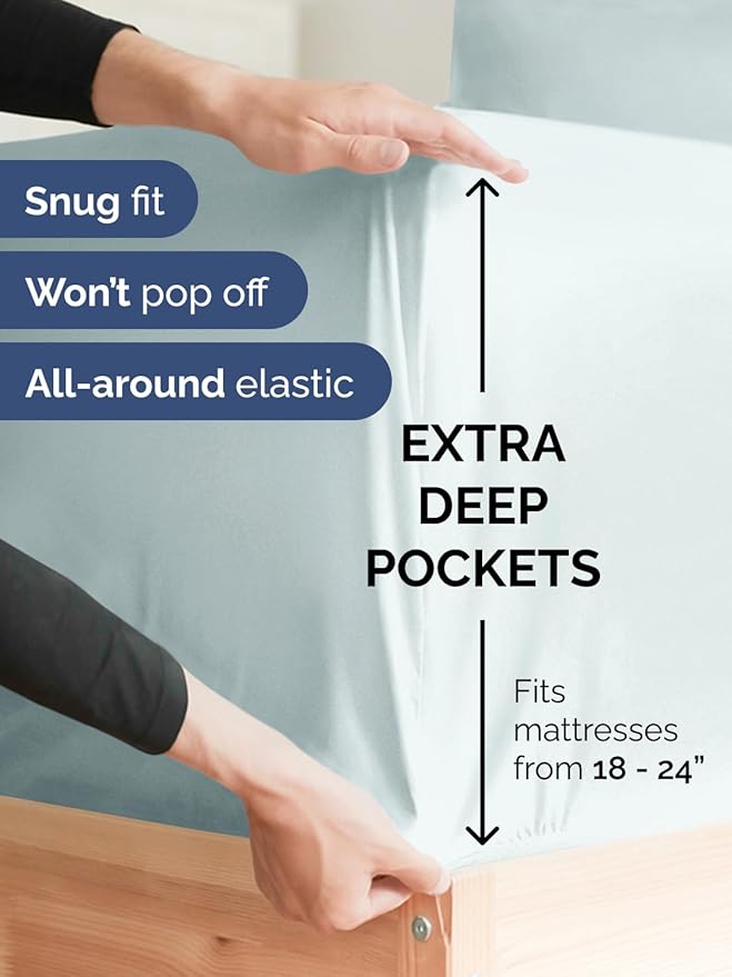 Extra Deep Twin Sheet Set - 4 Piece Breathable and Cooling Sheets - Hotel Luxury Bedding for Women, Men, Kids & Teens - Easy & Secure Fit - Soft, Wrinkle Free and Comfy - Extra Deep Pockets - Ice Blue