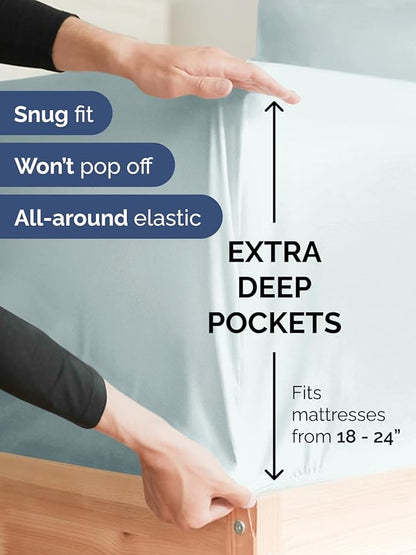 Extra Deep Twin XL Sheet Set - 4 Piece Breathable and Cooling Sheets - Hotel Luxury Bedding for Women, Men, Kids & Teens - Easy Secure Fit - Soft, Wrinkle Free & Comfy - Extra Deep Pockets - Ice Blue