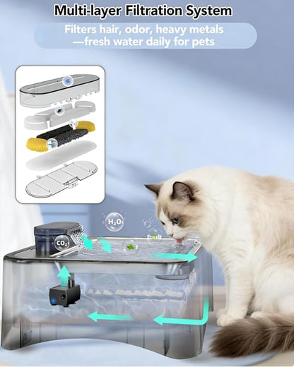 UPSKY Cat Water Fountain, 2.25Gal Large Capacity for Multi-Pet Homes | Ultra Quiet 304 Stainless Steel, Anti-Clog Pump with 4 Filters, Non-Slip Mat Included, Easy to Clean, Smart LED & Anti-Dry