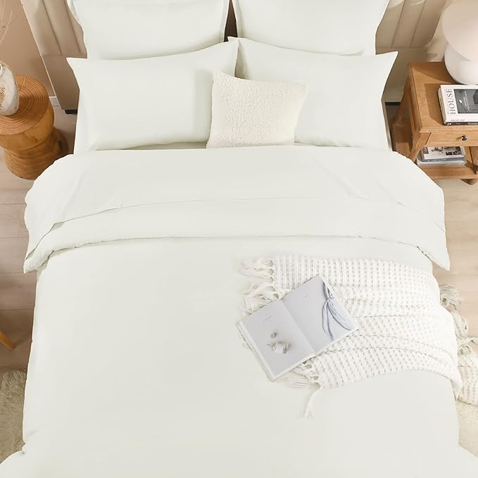 Litanika California King Comforter Set Ivory - 7 Pieces Bed in a Bag Cal King Bedding Comforter Sets, Plain Lightweight Bed Set with Comforter, Sheets, Pillowcases & Shams