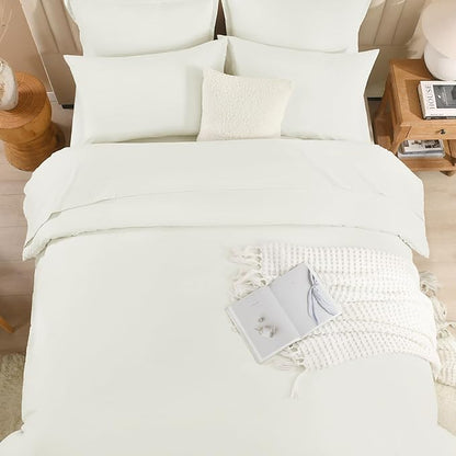 Litanika Oversized King Comforter Sets Ivory - 7 Pieces Bed in a Bag Oversized King Bedding Comforter Sets, Solid Lightweight Bed Set with Comforter, Sheets, Pillowcases & Shams