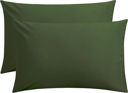 FLXXIE Pillow Cases Queen, Soft Microfiber Pillow Covers with Envelope Closure, Wrinkle Resistant Pillowcases, 2 Piece Set, 20x30, Olive Green