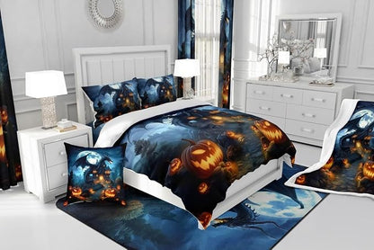 Halloween Dragon Comforter Set King Size,Pumpkin Wooden Cabin Bedding Set for Kids Boys Girls Room Decor,Moonlight Bat Wild Animal Duvet Insert 3Pcs,Western Magical Dragon Quilt Set,2 Pillowcases