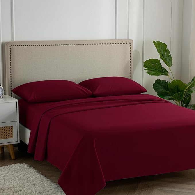 Carressa Linen 100% Egyptian Cotton Full Size Sheets - 600 Thread Count Full Size Egyptian Cotton Sheets (4 PC, Classic Burgundy), Soft, Cooling, 16" Deep Pocket Sateen Weave Luxury Hotel Sheet Set