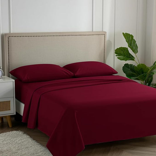 Carressa Linen 100% Egyptian Cotton Full Size Sheets - 600 Thread Count Full Size Egyptian Cotton Sheets (4 PC, Classic Burgundy), Soft, Cooling, 16" Deep Pocket Sateen Weave Luxury Hotel Sheet Set