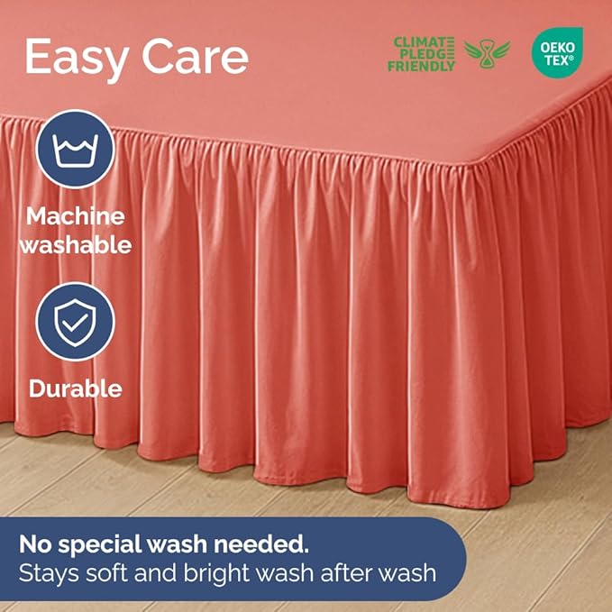 Bedskirt Queen Size Ruffle - 18 inch Drop Dust Ruffle Bed Skirt with Platform - Ultra-Soft, Easy Fit, Premium Hotel Quality - Wrinkle, Fade & Shrink Resistant - for Women, Men, Kids and Teens - Coral