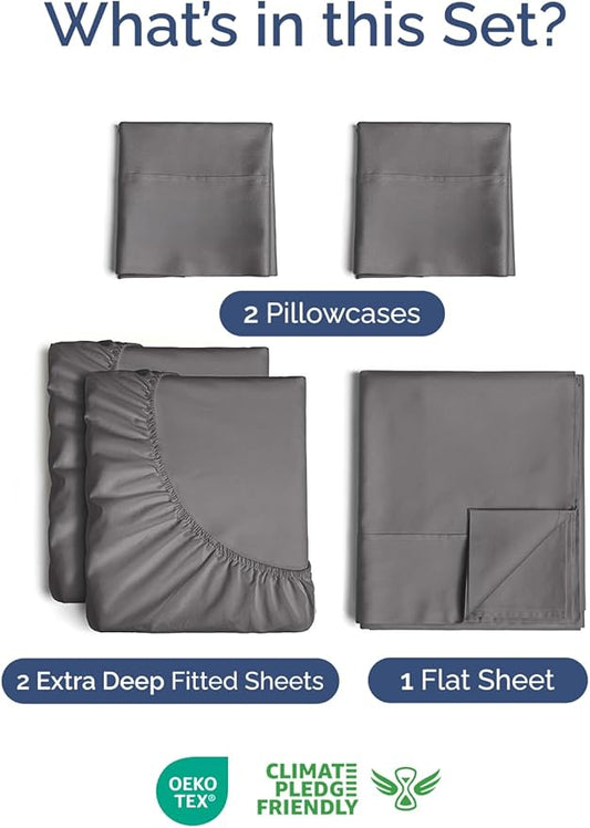 Extra Deep Pocket Split King Size Sheet Set - 5 Piece Breathable & Cooling Bed Sheets - Hotel Luxury Bedding w/ 16 to 21 inch Extra Deep Pockets - Soft, Fade & Wrinkle Resistant - Oeko-Tex - Dark Grey