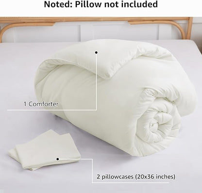 CozyLux King Size Comforter Set Ivory, 3 Pieces Solid Comforters King Size Breathable Quilted Bedding Sets, Luxury Soft Lightweight Bed Set with Down Alternative Comforter and 2 Pillowcases All Season