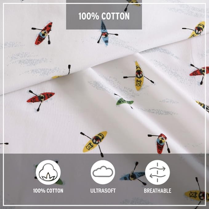 Eddie Bauer - Full Sheets, Cotton Percale Bedding Set, Crisp & Cool Home Decor, Dorm Room Essentials (Kayaks, Full)