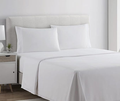 Clara Clark Bed Sheets, Premier 1800 Series 4 Piece Bed Sheet Set, Deep Pocket, Wrinkle, Fade, Stain Resistant, Luxury Soft Bedding Sheets & Pillowcases, California King, White