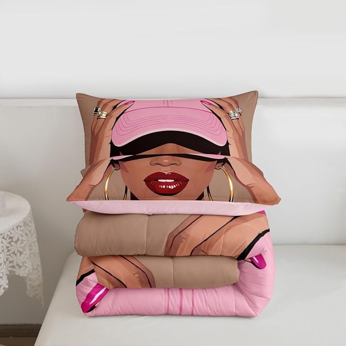 Erosebridal Black Girls King Size Bedding Set Fashion Black Woman Comforter Set For Girls Kids Vogue Fashionable Gorgeous Quilt For Teens Children Women African Princess Magical Bedding Comforter Sets