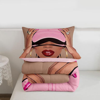 Erosebridal Black Girls King Size Bedding Set Fashion Black Woman Comforter Set For Girls Kids Vogue Fashionable Gorgeous Quilt For Teens Children Women African Princess Magical Bedding Comforter Sets