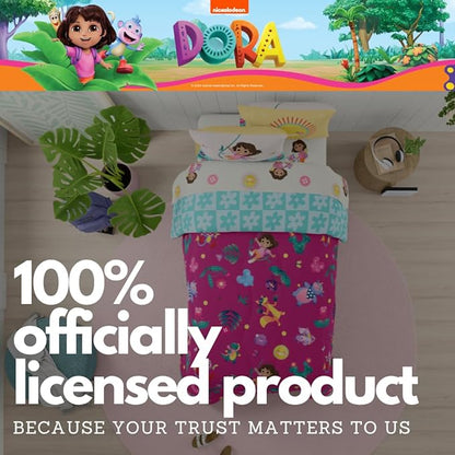 Dora The Explorer Kids Bedding Set Super Soft & Cozy Reversible Microfiber Comforter and Sheet Set with Sham, 7 Piece Full Size, (Officially Licensed Product) by Franco
