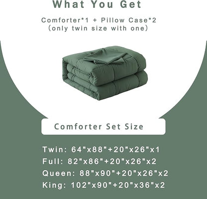 DOWNCOOL King Size Comforter Set -All Season Bedding Comforters Sets with 2 Pillow Cases -3 Pieces Bed Set Down Alternative King Bedding Set -Sage Green King Comforter Set(102"x90")