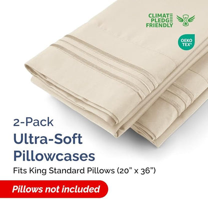 King Standard Pillow Cases Set of 2 - Ultra-Soft Hotel Quality Pillowcase Covers - Comfy, Cozy & Fade Free - Wrinkle Resistant - Machine Washable Pillow Protectors - 2 Piece Set - King Standard Wheat