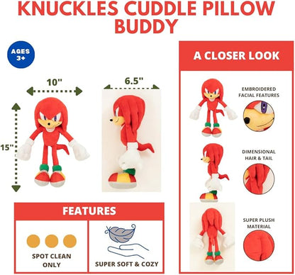 Sonic The Hedgehog Anime Knuckles The Echidna Kids Plush Cuddly Cuddle Pillow, Super Soft & Cozy, 18.50" Tall, (Officially Licensed Product) by Franco