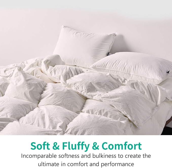 APSMILE Oversized King Luxury Organic Cotton All Season Down Feather Fibers Comforter, High Fill-Power Medium Warmth Duvet Insert (120x98, Ivory White)